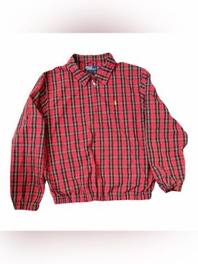 Vintage 90s Polo Ralph Lauren Royal Stewart Tartan Plaid Harrington Jacket -Red